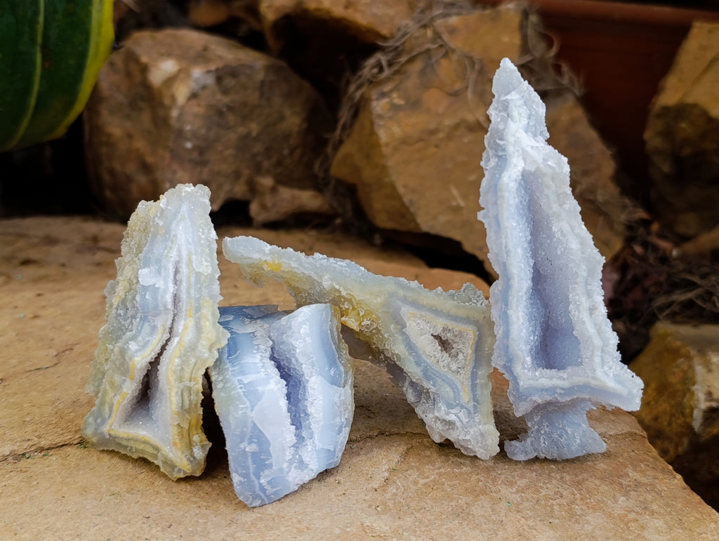 Natural Etched Blue Chalcedony Specimens x 12 From Nsanje, Malawi - Toprock Gemstones and Minerals 