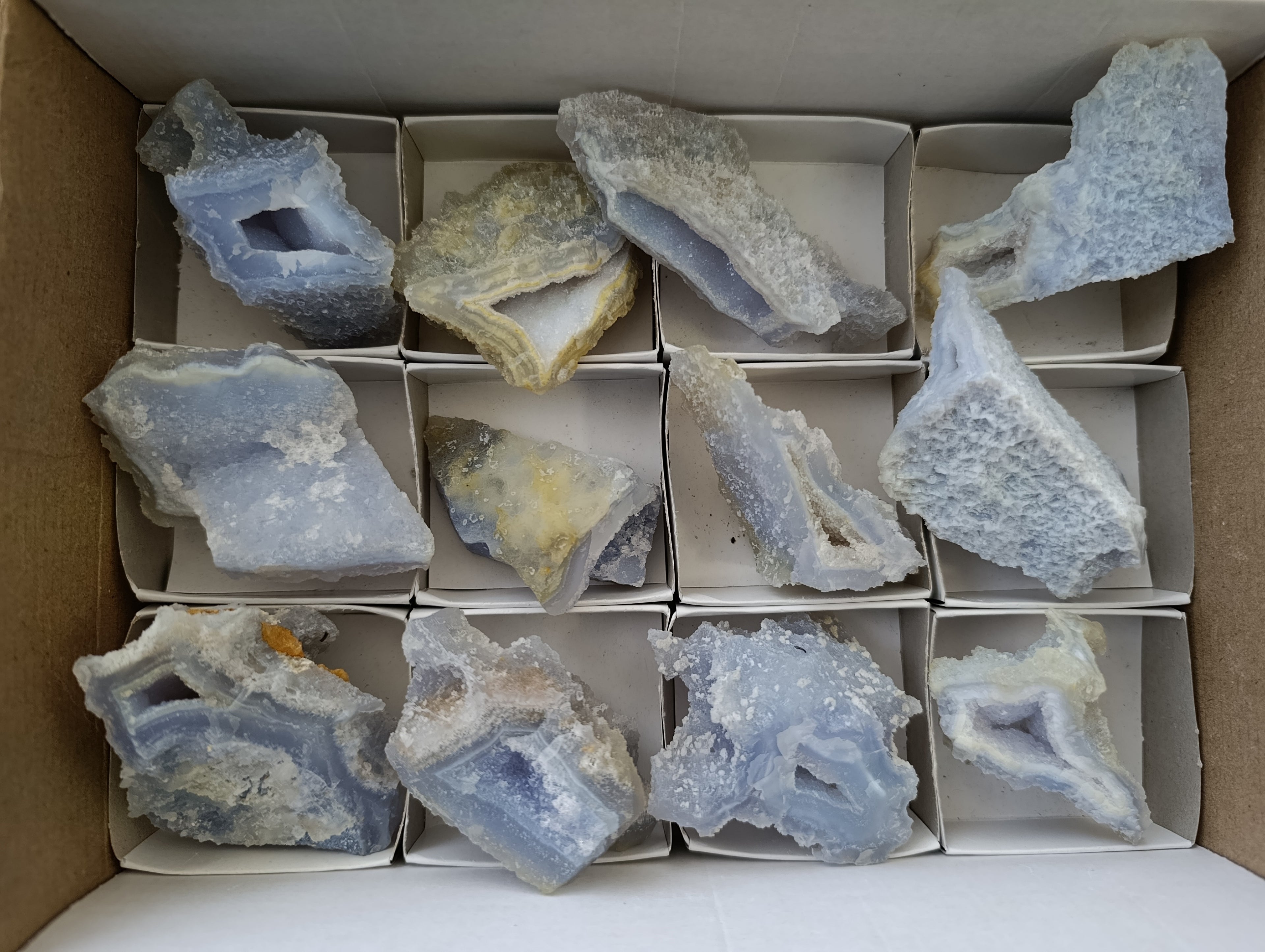 Natural Etched Blue Chalcedony Specimens x 12 From Nsanje, Malawi - Toprock Gemstones and Minerals 