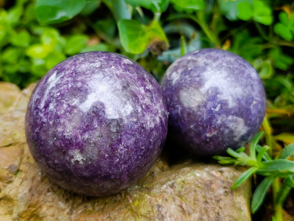 Polished Lepidolite with Pink Rubellite Spheres x 6 From Ambatondrazaka, Madagascar - Toprock Gemstones and Minerals 