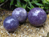 Polished Lepidolite with Pink Rubellite Spheres x 6 From Ambatondrazaka, Madagascar