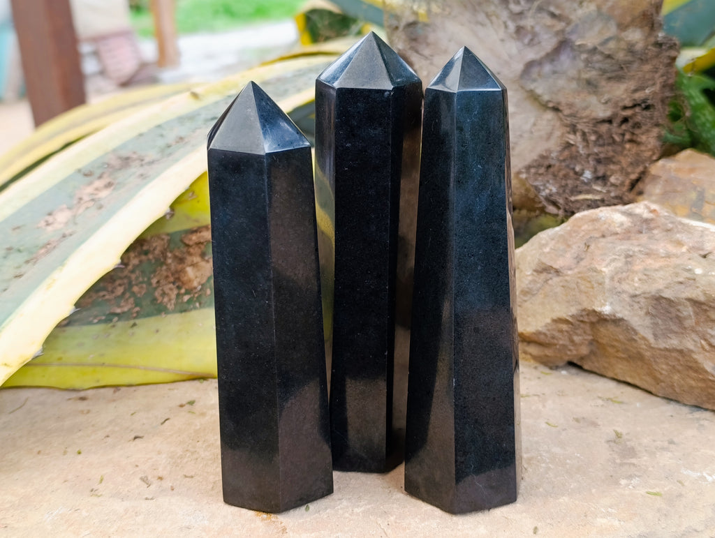 Polished Black Basalt Points x 5 From Antsirabe, Madagascar - Toprock Gemstones and Minerals 