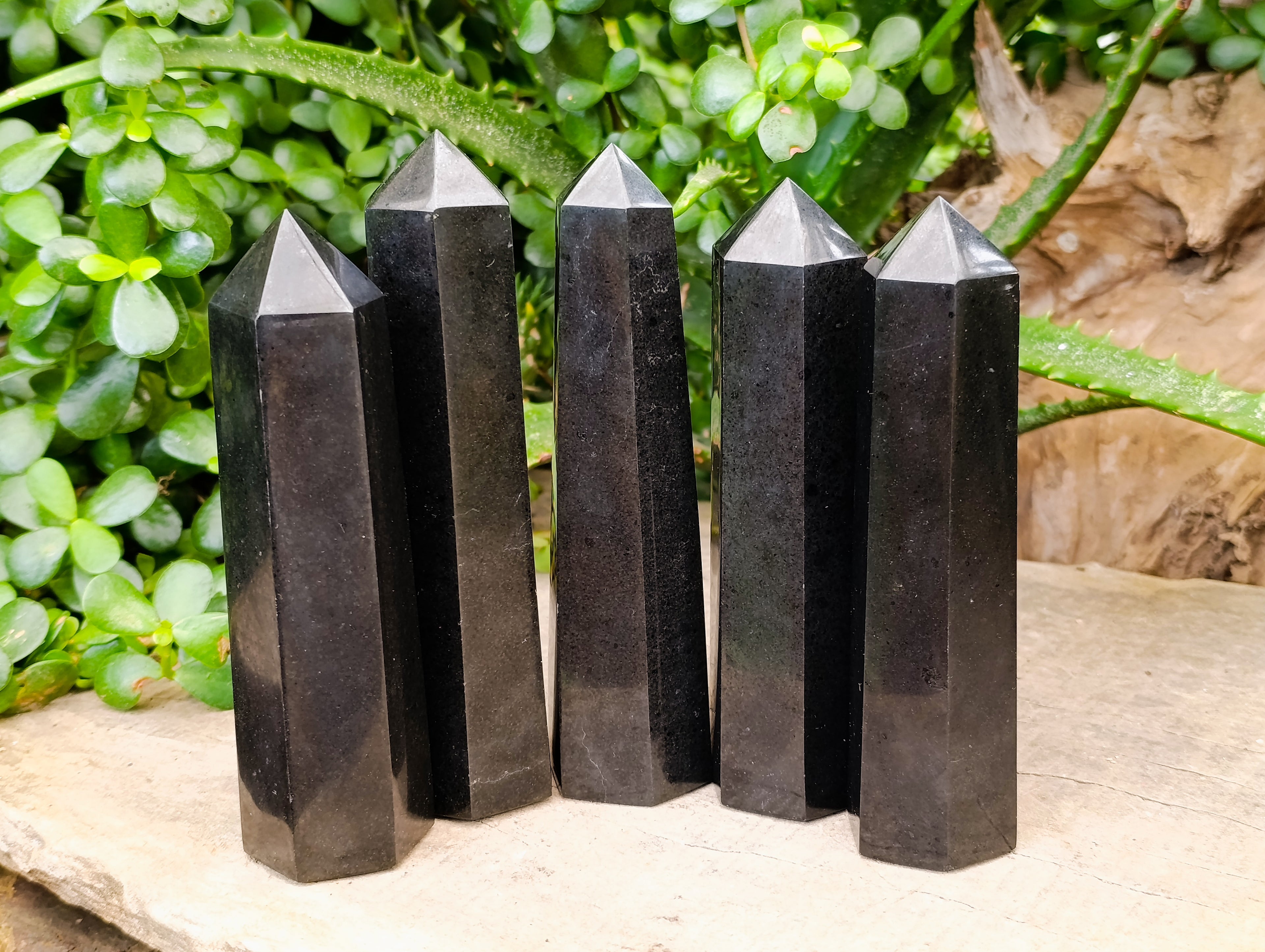 Polished Black Basalt Points x 5 From Antsirabe, Madagascar - Toprock Gemstones and Minerals 