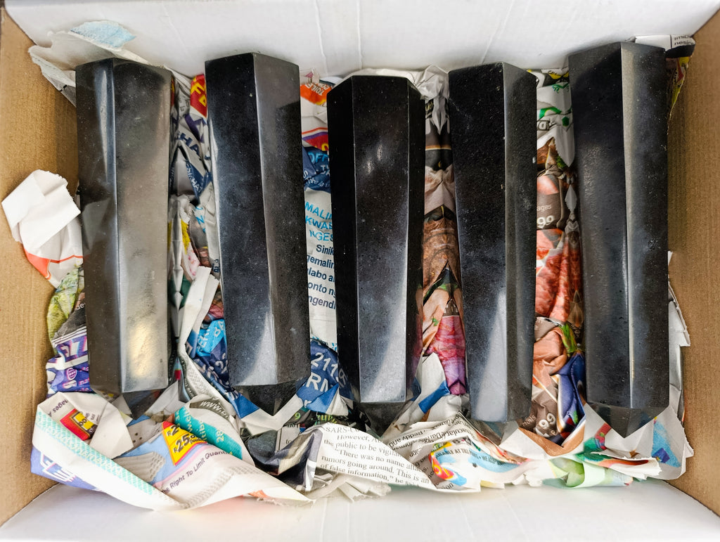 Polished Black Basalt Points x 5 From Antsirabe, Madagascar - Toprock Gemstones and Minerals 