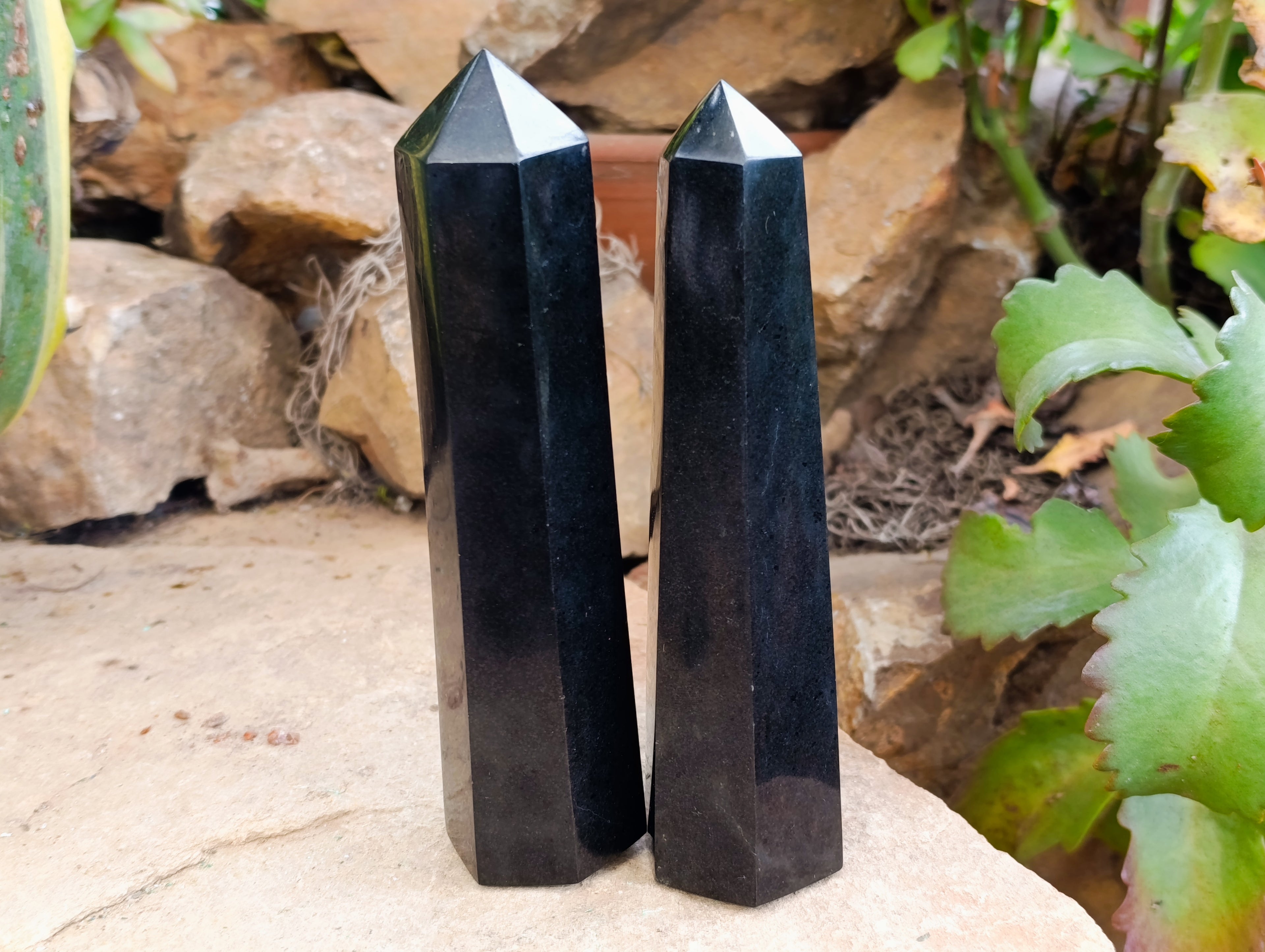 Polished Black Basalt Points x 5 From Antsirabe, Madagascar - Toprock Gemstones and Minerals 