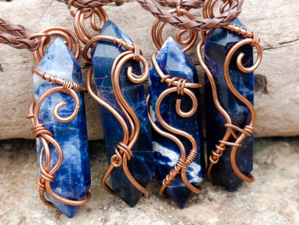 Hand Made Sodalite Copper Wire Wrapped Pendants x 6 From Namibia