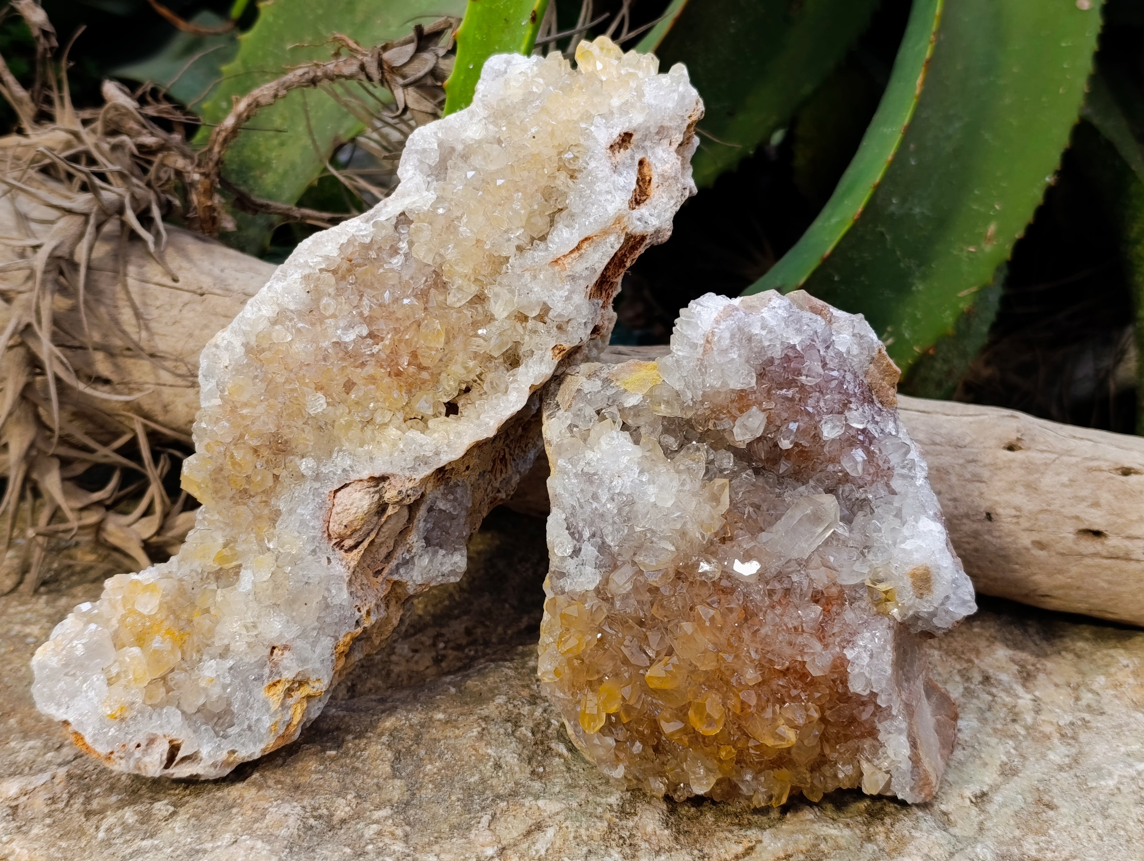 Natural Limonite Quartz Clusters x 2 From Solwezi, Zambia - Toprock Gemstones and Minerals 