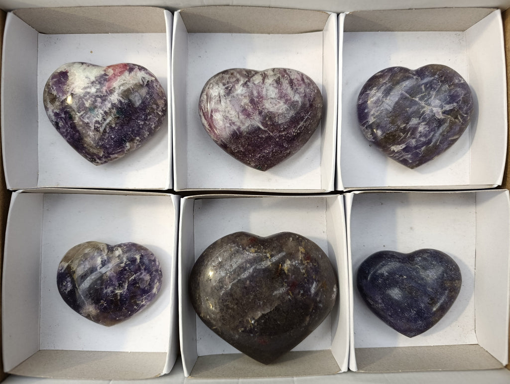 Polished Lepidolite with Pink Rubellite Hearts x 6 From Ambatondrazaka, Madagascar - Toprock Gemstones and Minerals 