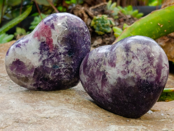 Polished Lepidolite with Pink Rubellite Hearts x 6 From Ambatondrazaka, Madagascar