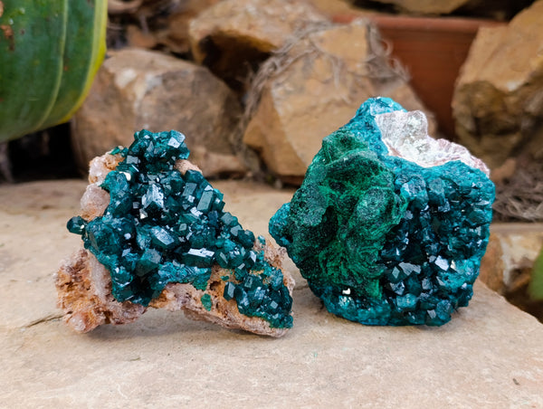 Natural Rare Dioptase and Malachite Specimens x 2 From Likasi, Congo
