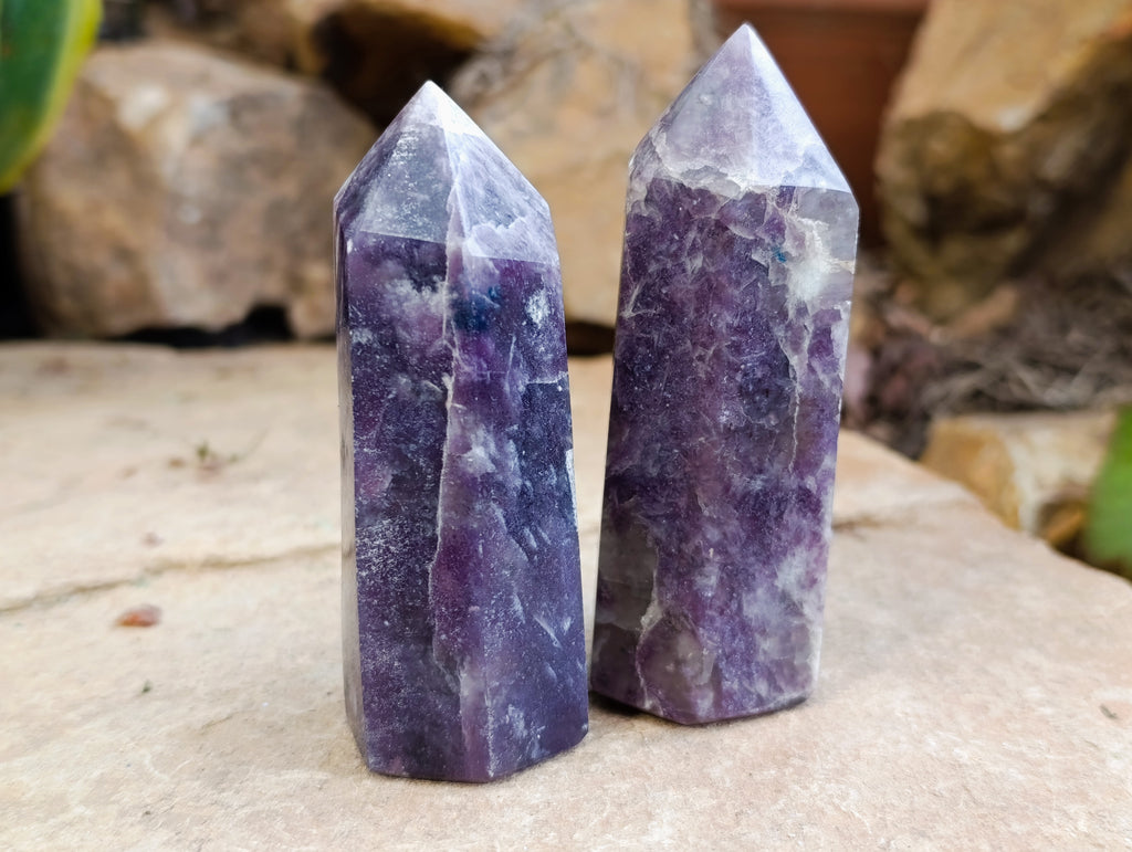 Polished Lepidolite with Pink Rubellite Points x 12 From Ambatondrazaka, Madagascar - Toprock Gemstones and Minerals 