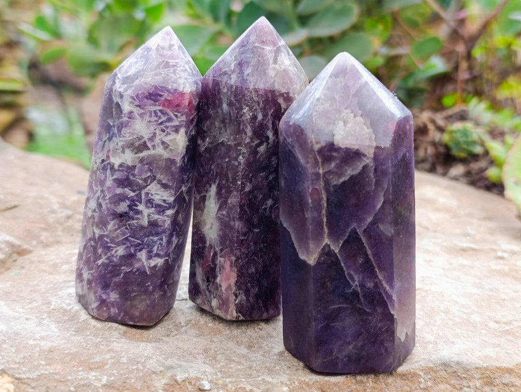 Polished Lepidolite with Pink Rubellite Points x 12 From Ambatondrazaka, Madagascar - Toprock Gemstones and Minerals 