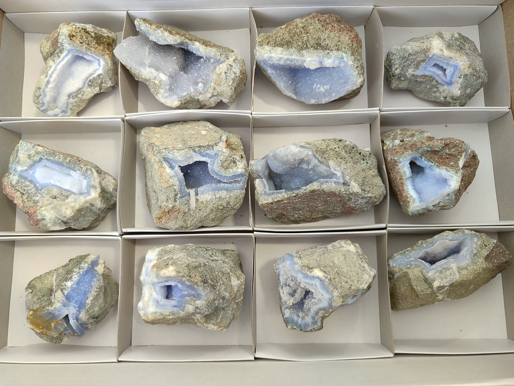 Natural Blue Lace Agate Geode Specimens x 12 From Nsanje, Malawi - Toprock Gemstones and Minerals 
