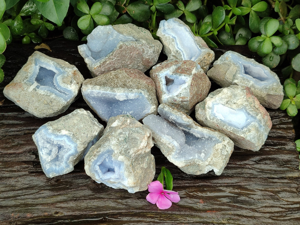 Natural Blue Lace Agate Geode Specimens x 12 From Nsanje, Malawi - Toprock Gemstones and Minerals 