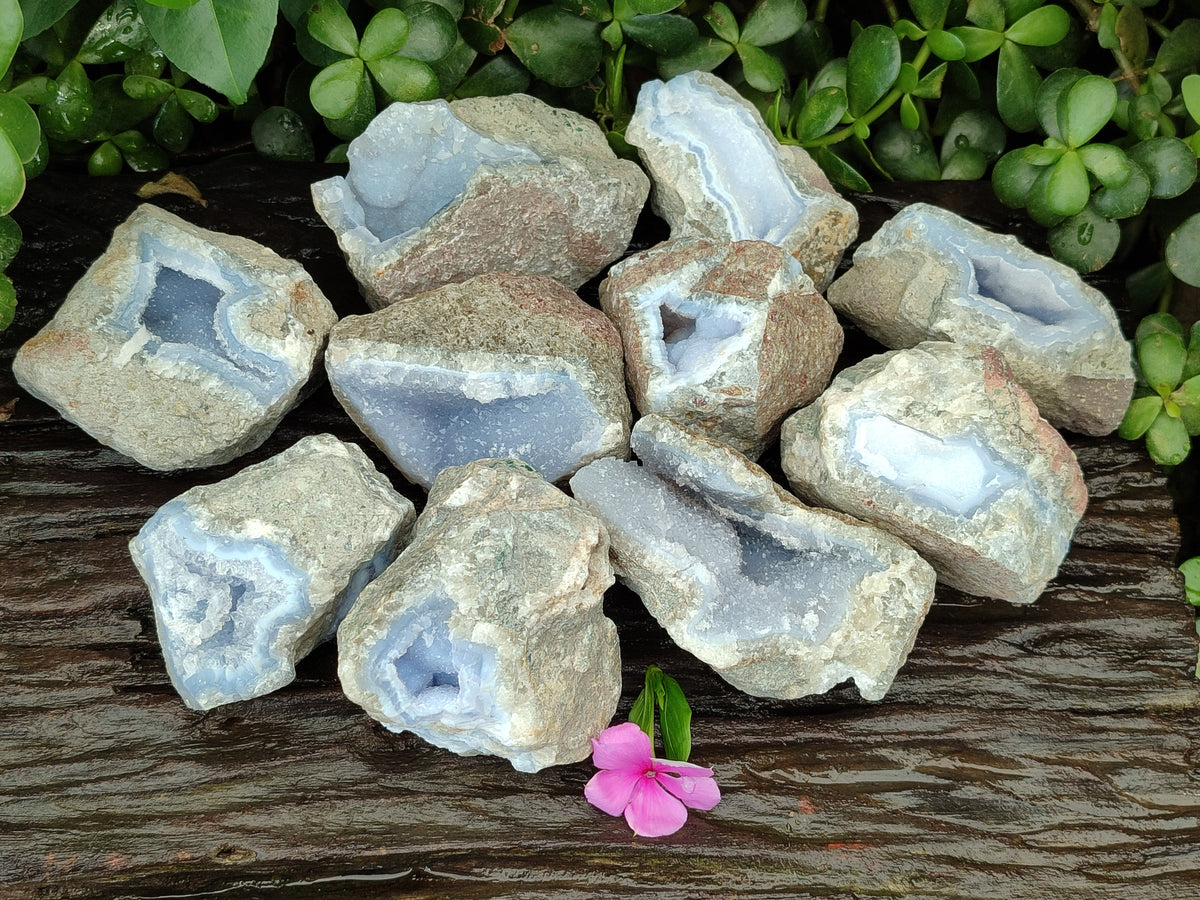Natural Blue Lace Agate Geode Specimens x 12 From Nsanje, Malawi - Toprock Gemstones and Minerals 