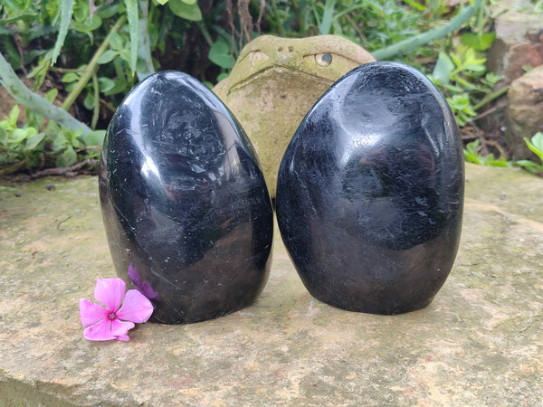 Polished Black Tourmaline Standing Free Form x 2 From Madagascar