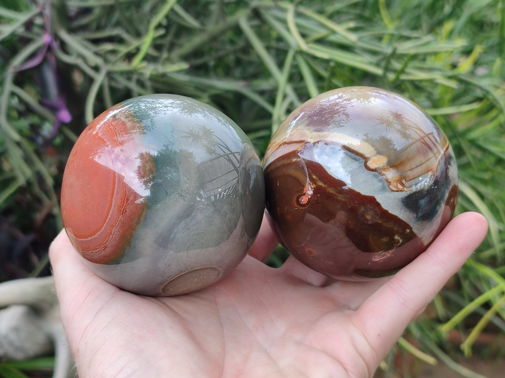 Polished Polychrome Jasper Spheres x 2 From Northwest Coast, Madagascar - Toprock Gemstones and Minerals 