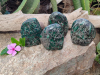Polished Emerald Mica In Matrix Standing Free Forms x 4 From Mutoko, Zimbabwe - Toprock Gemstones and Minerals 