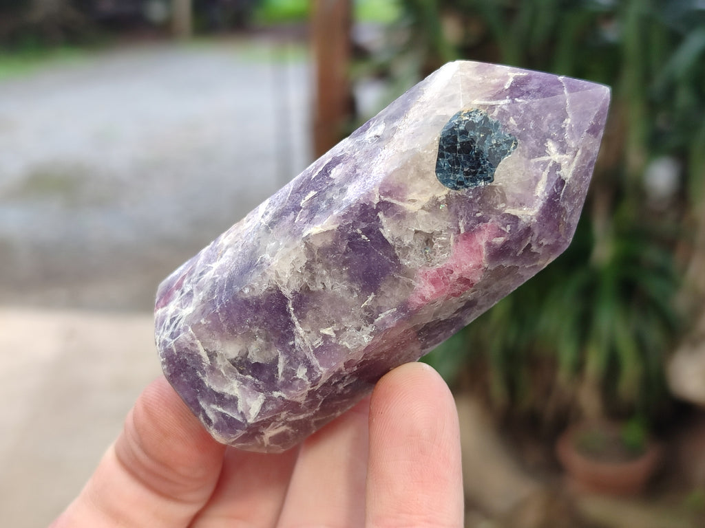 Polished Lepidolite with Pink Rubellite Points x 12 From Ambatondrazaka, Madagascar - Toprock Gemstones and Minerals 