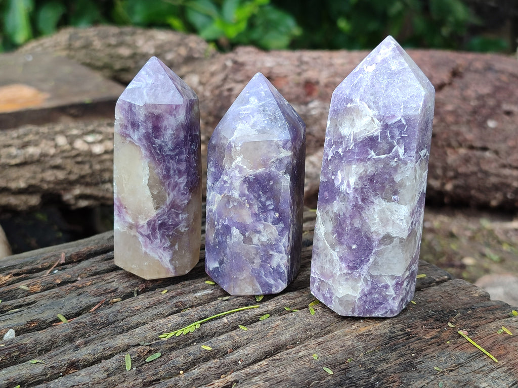 Polished Lepidolite with Pink Rubellite Points x 12 From Ambatondrazaka, Madagascar - Toprock Gemstones and Minerals 