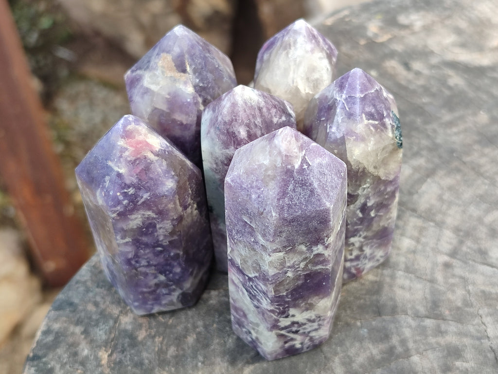 Polished Lepidolite with Pink Rubellite Points x 12 From Ambatondrazaka, Madagascar - Toprock Gemstones and Minerals 