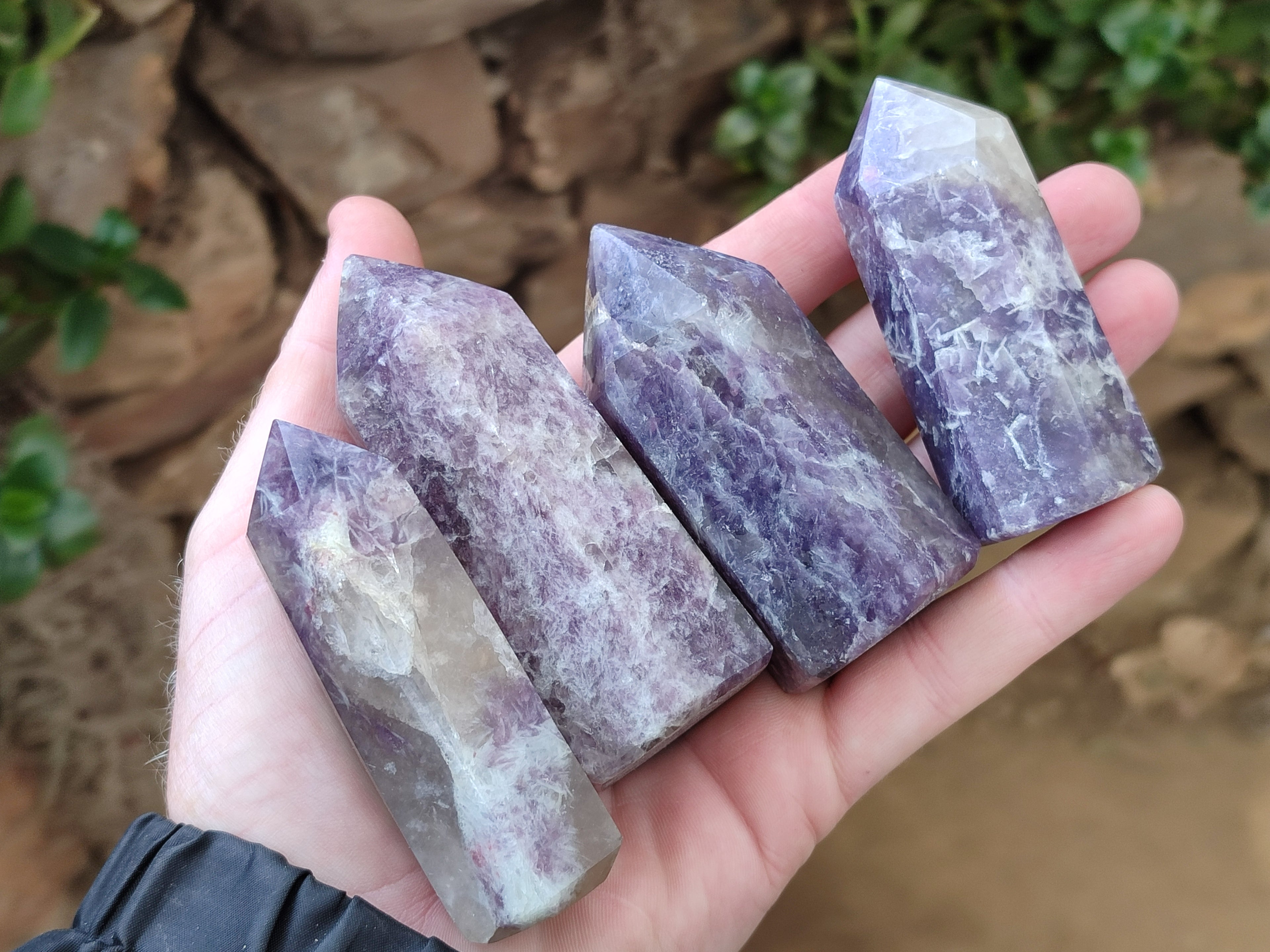 Polished Lepidolite with Pink Rubellite Points x 12 From Ambatondrazaka, Madagascar - Toprock Gemstones and Minerals 