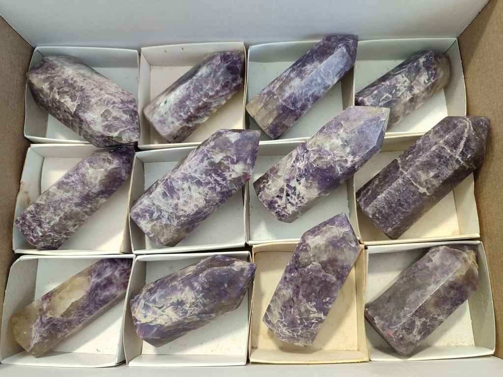 Polished Lepidolite with Pink Rubellite Points x 12 From Ambatondrazaka, Madagascar - Toprock Gemstones and Minerals 