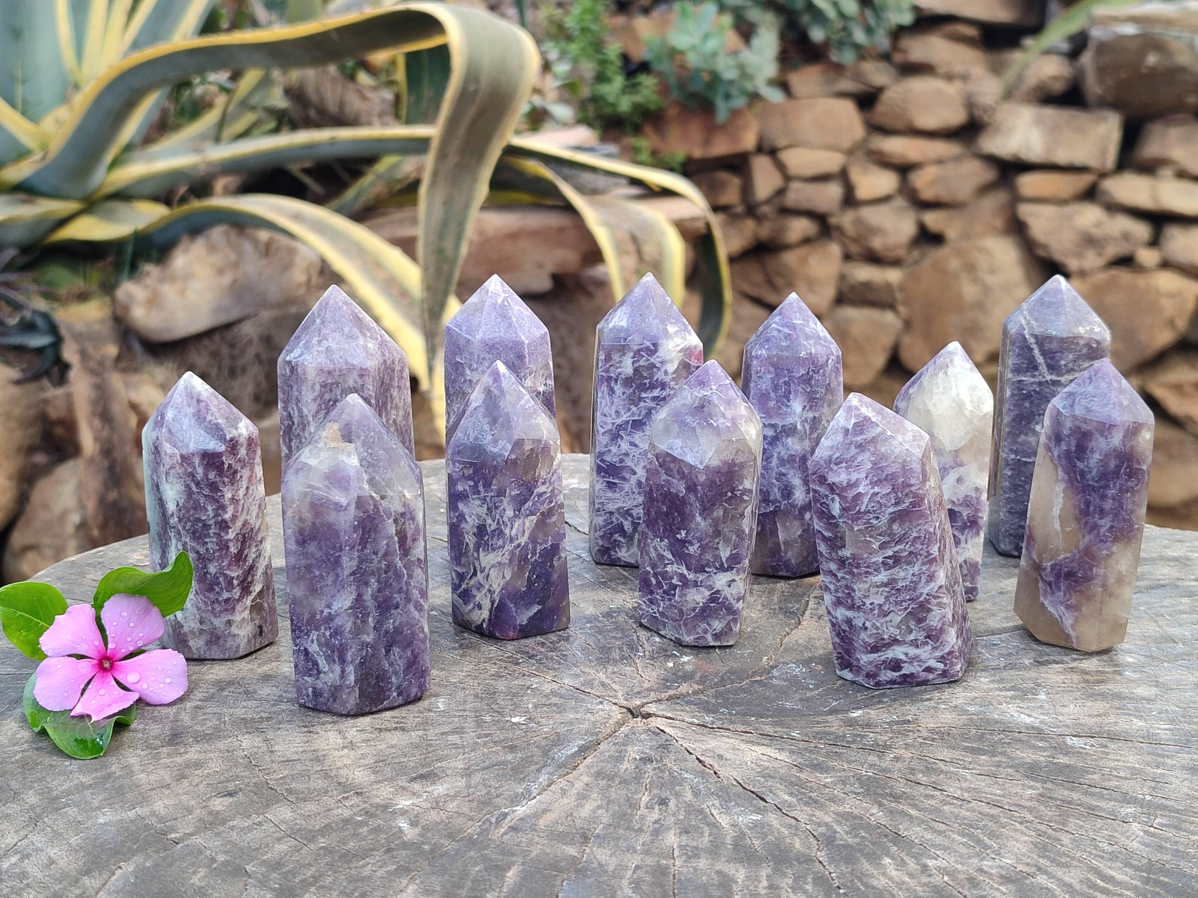 Polished Lepidolite with Pink Rubellite Points x 12 From Ambatondrazaka, Madagascar - Toprock Gemstones and Minerals 