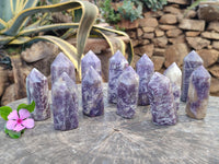 Polished Lepidolite with Pink Rubellite Points x 12 From Ambatondrazaka, Madagascar