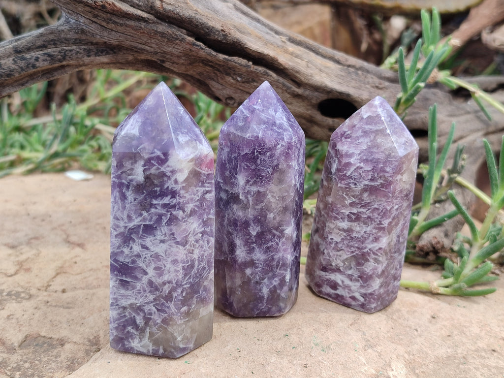 Polished Lepidolite with Pink Rubellite Points x 12 From Ambatondrazaka, Madagascar - Toprock Gemstones and Minerals 