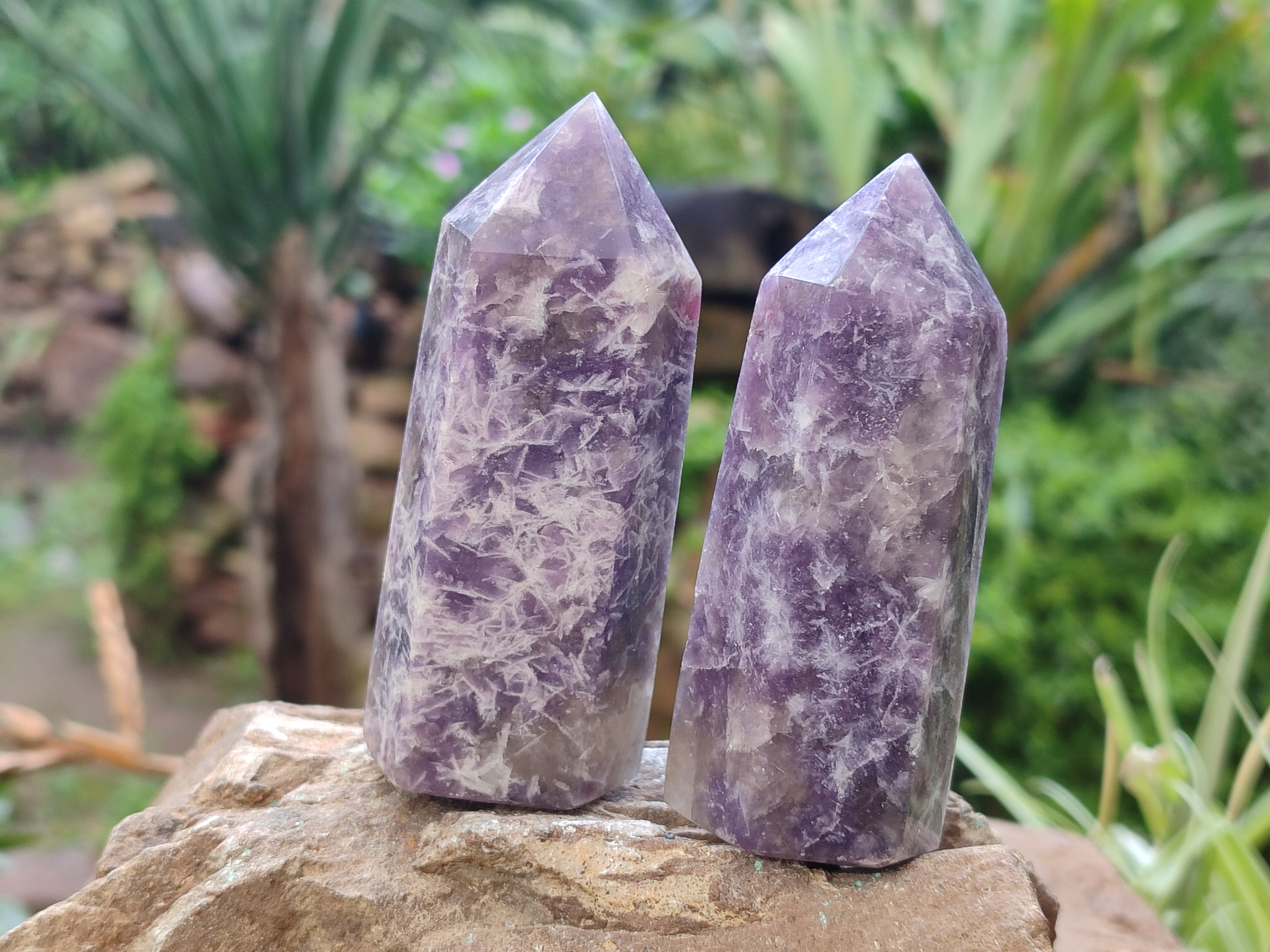 Polished Lepidolite with Pink Rubellite Points x 12 From Ambatondrazaka, Madagascar - Toprock Gemstones and Minerals 