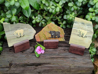 Hand Made Decoupage Bears on Stone Slabs x 3 From South Africa
