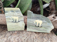 Hand Made Decoupage Bears on Stone Slabs x 3 From South Africa