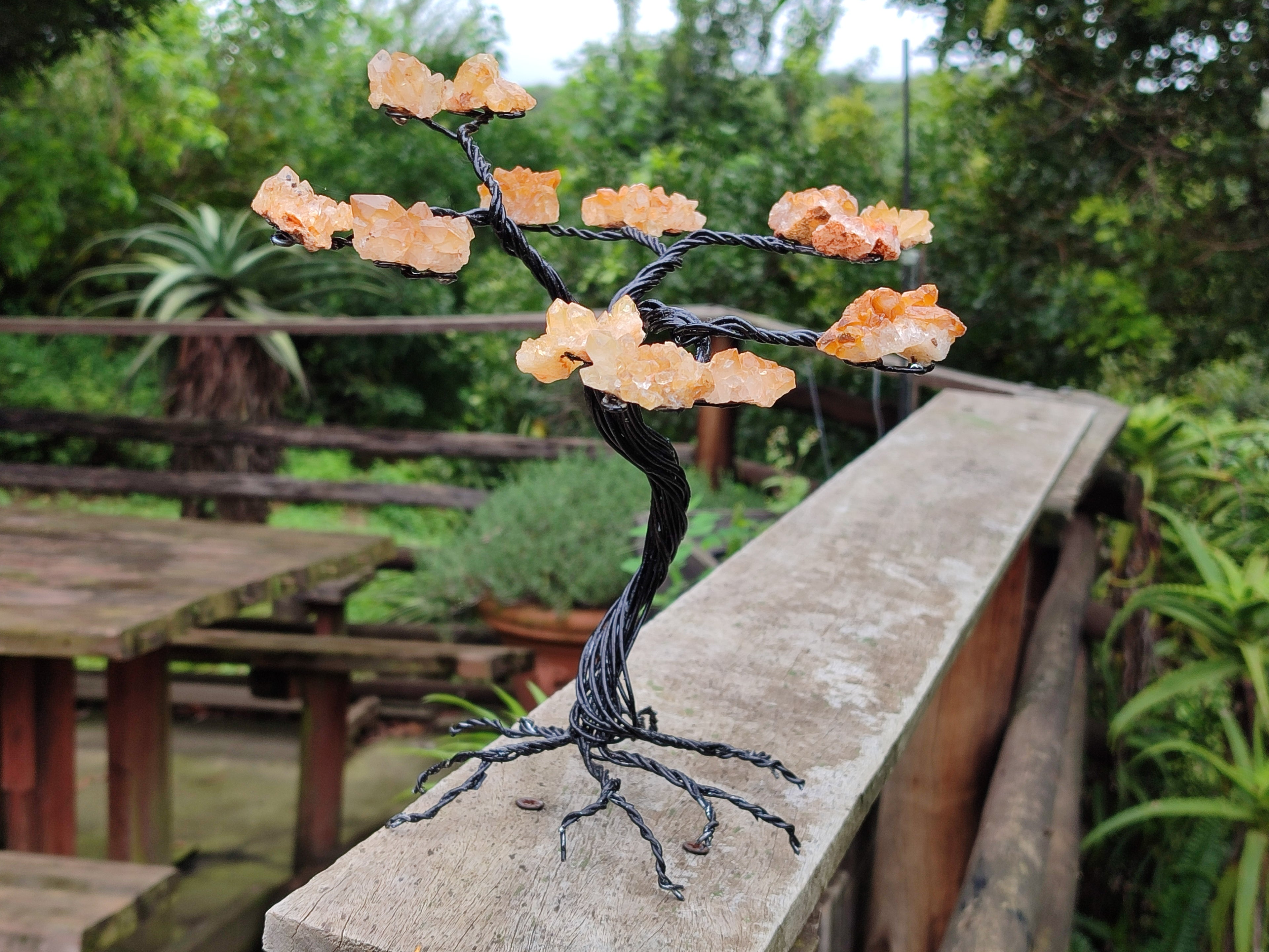 Hand Made Limonite Copper Wire Wrap Tree On Cobbed Crystal Base From KwaZulu, Natal, South Africa - Toprock Gemstones and Minerals 