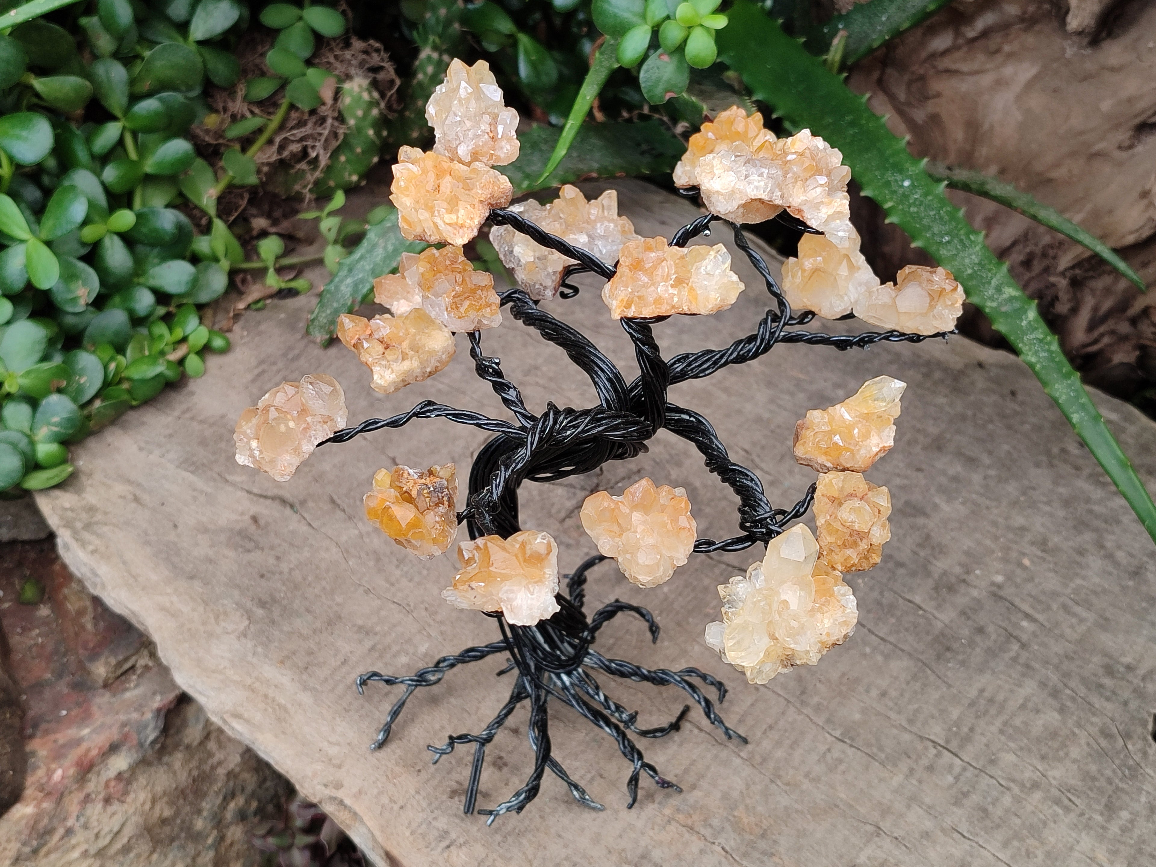 Hand Made Limonite Copper Wire Wrap Tree On Cobbed Crystal Base From KwaZulu, Natal, South Africa - Toprock Gemstones and Minerals 