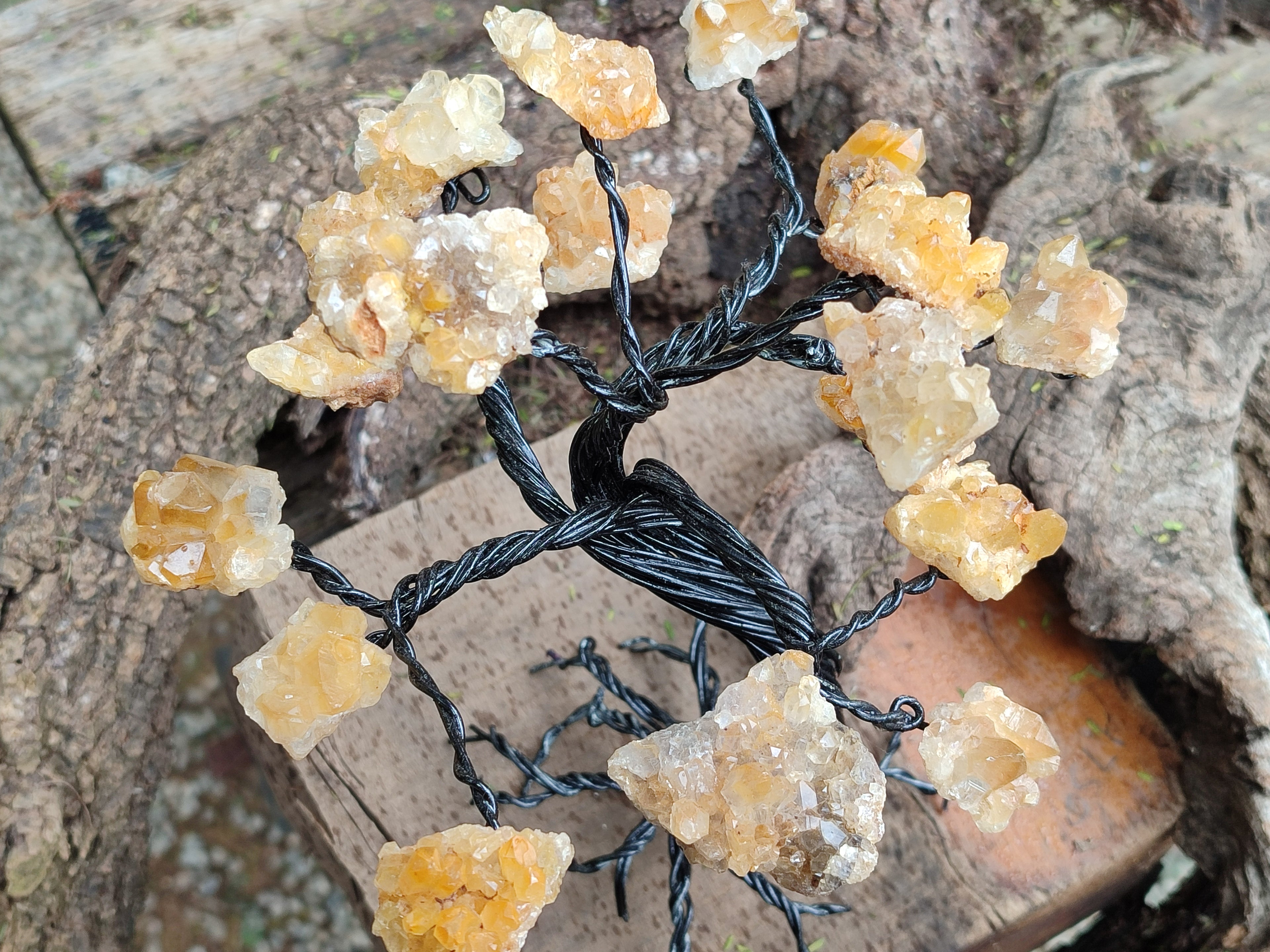 Hand Made Limonite Copper Wire Wrap Tree On Cobbed Crystal Base From KwaZulu, Natal, South Africa - Toprock Gemstones and Minerals 