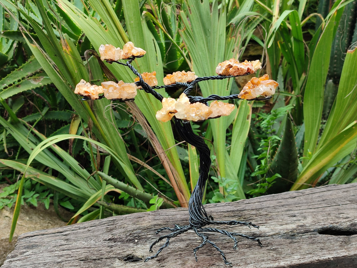Hand Made Limonite Copper Wire Wrap Tree On Cobbed Crystal Base From KwaZulu, Natal, South Africa - Toprock Gemstones and Minerals 