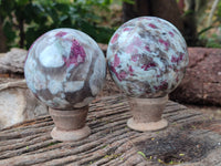 Polished Rubellite Pink Tourmaline Spheres x 2 From Ambatondrazaka, Madagascar