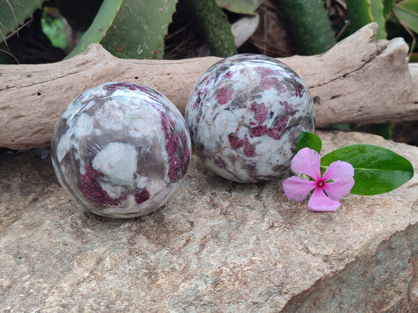 Polished Rubellite Pink Tourmaline Spheres x 2 From Ambatondrazaka, Madagascar
