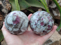 Polished Rubellite Pink Tourmaline Spheres x 2 From Ambatondrazaka, Madagascar