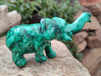 Hand Made Flower Banded Malachite Elephant Carving x 2 From Congo