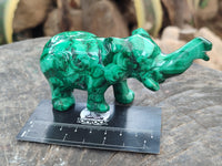 Hand Made Flower Banded Malachite Elephant Carving x 2 From Congo
