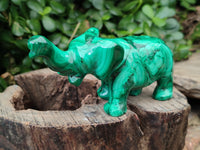 Hand Made Flower Banded Malachite Elephant Carving x 2 From Congo