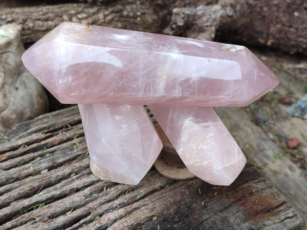 Polished Double Terminated Rose Quartz Points x 3 From Ambatondrazaka, Madagascar - Toprock Gemstones and Minerals 