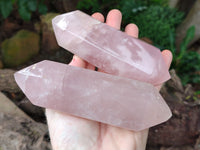 Polished Double Terminated Rose Quartz Points x 3 From Ambatondrazaka, Madagascar
