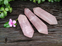 Polished Double Terminated Rose Quartz Points x 3 From Ambatondrazaka, Madagascar