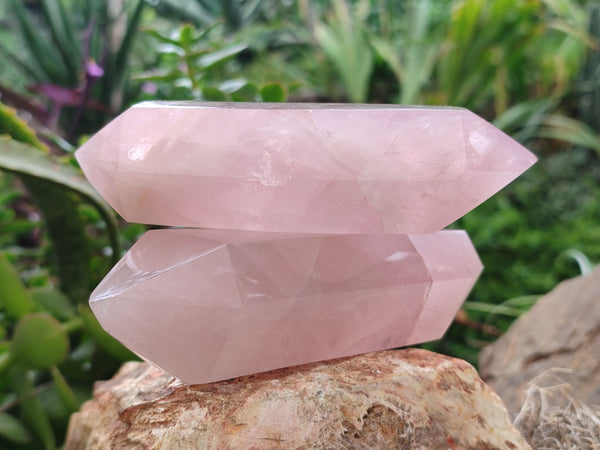 Polished Double Terminated Rose Quartz Points x 3 From Ambatondrazaka, Madagascar
