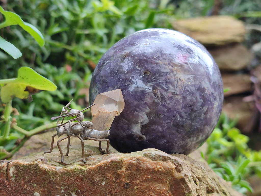 Polished Lepidolite with Pink Rubellite Spheres x 4 From Ambatondrazaka, Madagascar - Toprock Gemstones and Minerals 