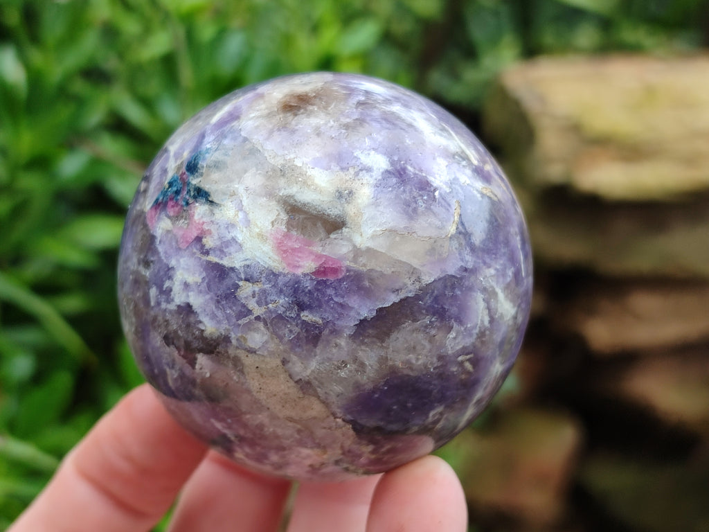 Polished Lepidolite with Pink Rubellite Spheres x 4 From Ambatondrazaka, Madagascar - Toprock Gemstones and Minerals 