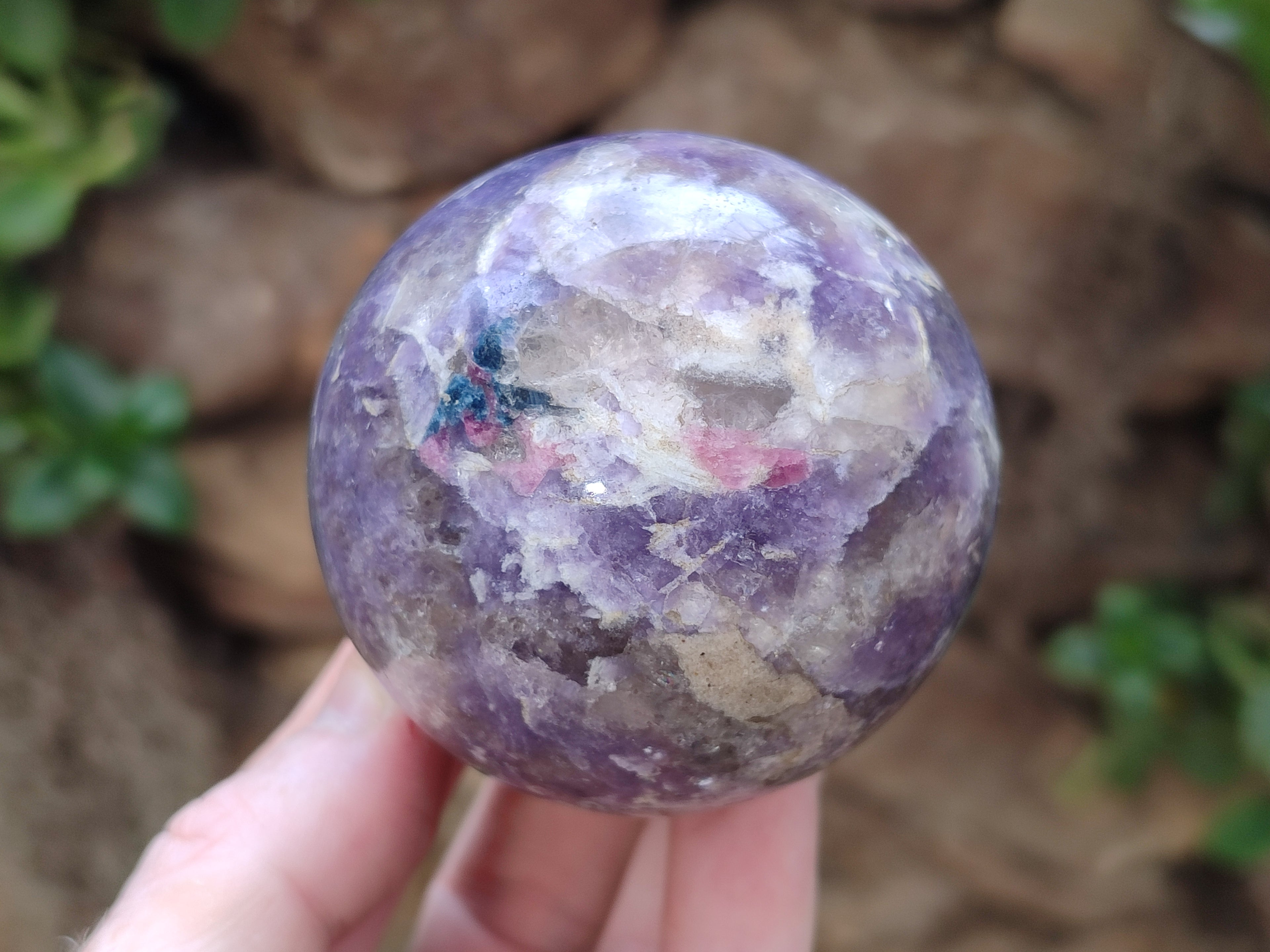 Polished Lepidolite with Pink Rubellite Spheres x 4 From Ambatondrazaka, Madagascar - Toprock Gemstones and Minerals 