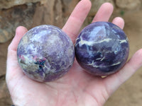 Polished Lepidolite with Pink Rubellite Spheres x 4 From Ambatondrazaka, Madagascar